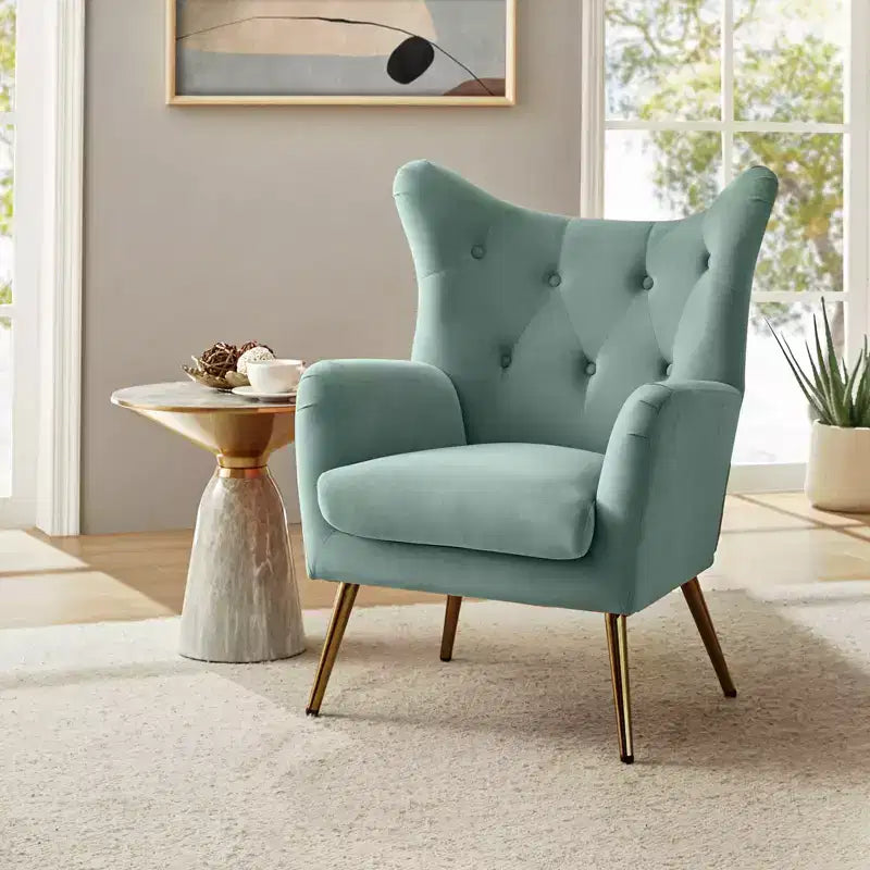 Fauteuil d'appoint rembourré moderne Godefroy en velours avec dossier ailé | Karat Home