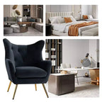 Fauteuil d'appoint rembourré moderne Godefroy en velours avec dossier ailé | Karat Home