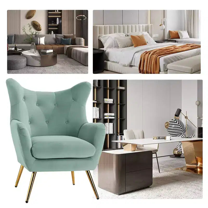 Fauteuil d'appoint rembourré moderne Godefroy en velours avec dossier ailé | Karat Home