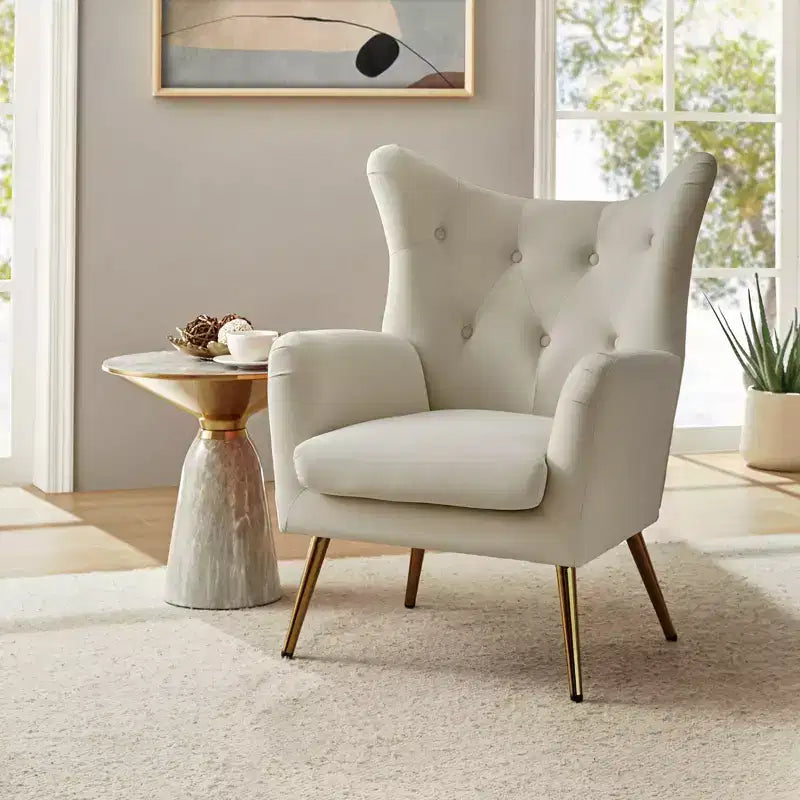 Fauteuil d'appoint rembourré moderne Godefroy en velours avec dossier ailé | Karat Home