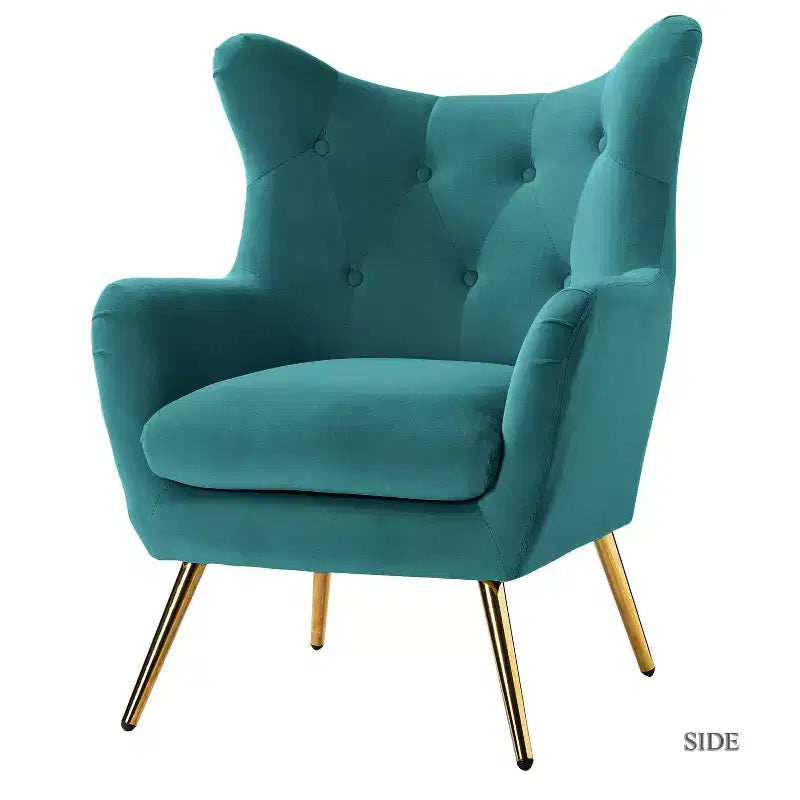 Fauteuil d'appoint rembourré moderne Godefroy en velours avec dossier ailé | Karat Home