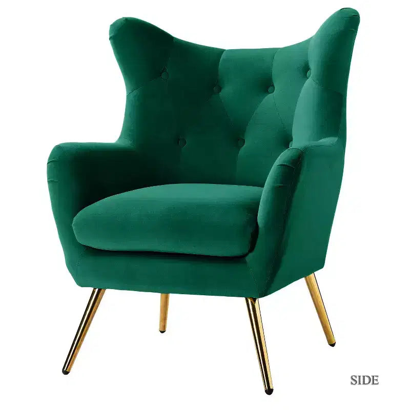 Fauteuil d'appoint rembourré moderne Godefroy en velours avec dossier ailé | Karat Home