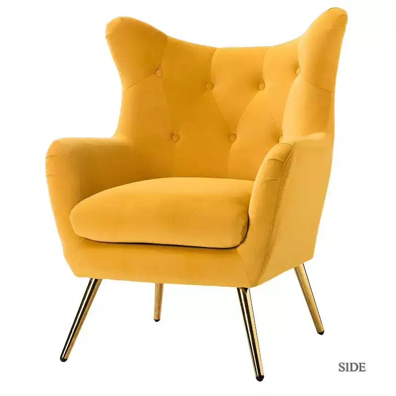 Fauteuil d'appoint rembourré moderne Godefroy en velours avec dossier ailé | Karat Home
