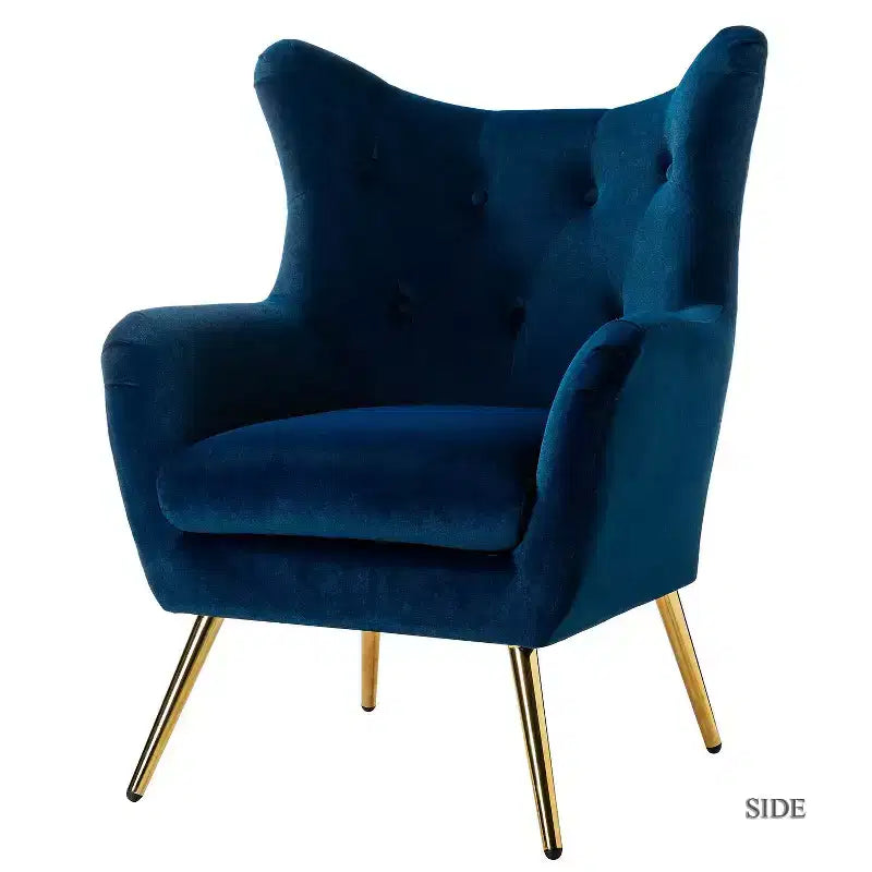 Fauteuil d'appoint rembourré moderne Godefroy en velours avec dossier ailé | Karat Home