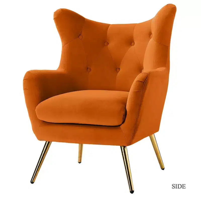 Fauteuil d'appoint rembourré moderne Godefroy en velours avec dossier ailé | Karat Home