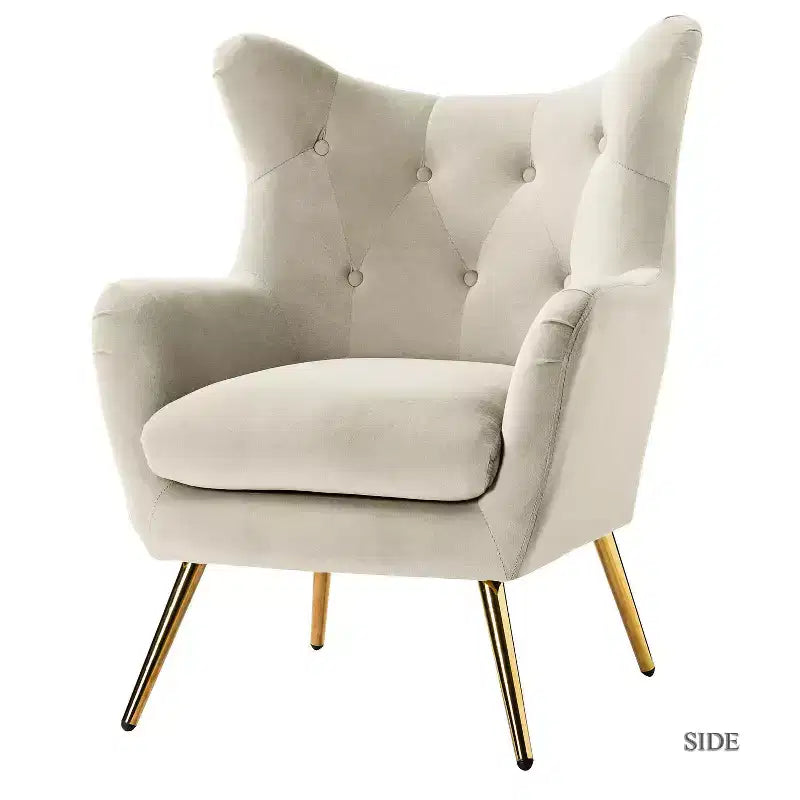 Fauteuil d'appoint rembourré moderne Godefroy en velours avec dossier ailé | Karat Home