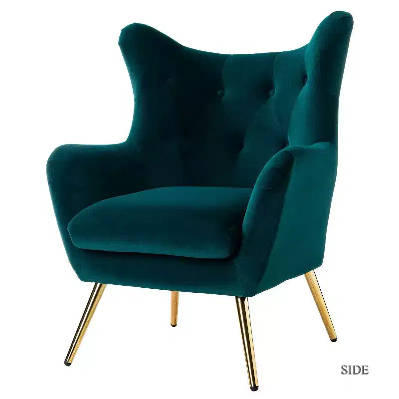 Fauteuil d'appoint rembourré moderne Godefroy en velours avec dossier ailé | Karat Home