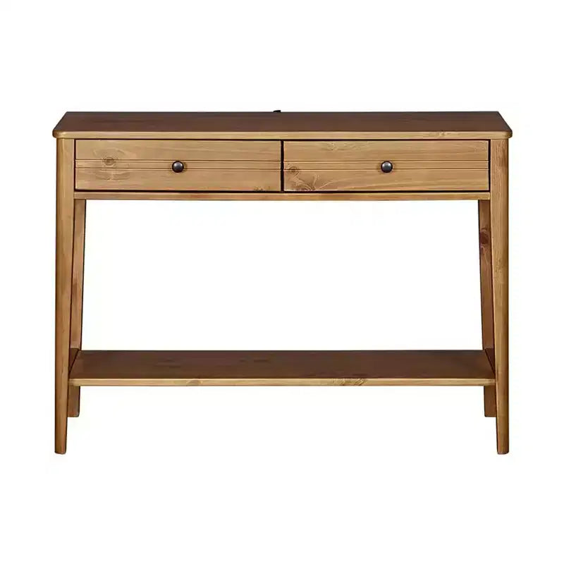 MUSEHOMEINC Table console d'entrée 2 niveaux en bois massif de style Mid-Century contemporain classique avec tiroirs de rangement, brun miel