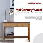 MUSEHOMEINC Table console d'entrée 2 niveaux en bois massif de style Mid-Century contemporain classique avec tiroirs de rangement, brun miel