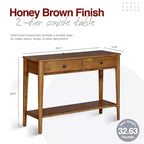 MUSEHOMEINC Table console d'entrée 2 niveaux en bois massif de style Mid-Century contemporain classique avec tiroirs de rangement, brun miel