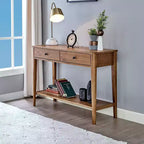 MUSEHOMEINC Table console d'entrée 2 niveaux en bois massif de style Mid-Century contemporain classique avec tiroirs de rangement, brun miel