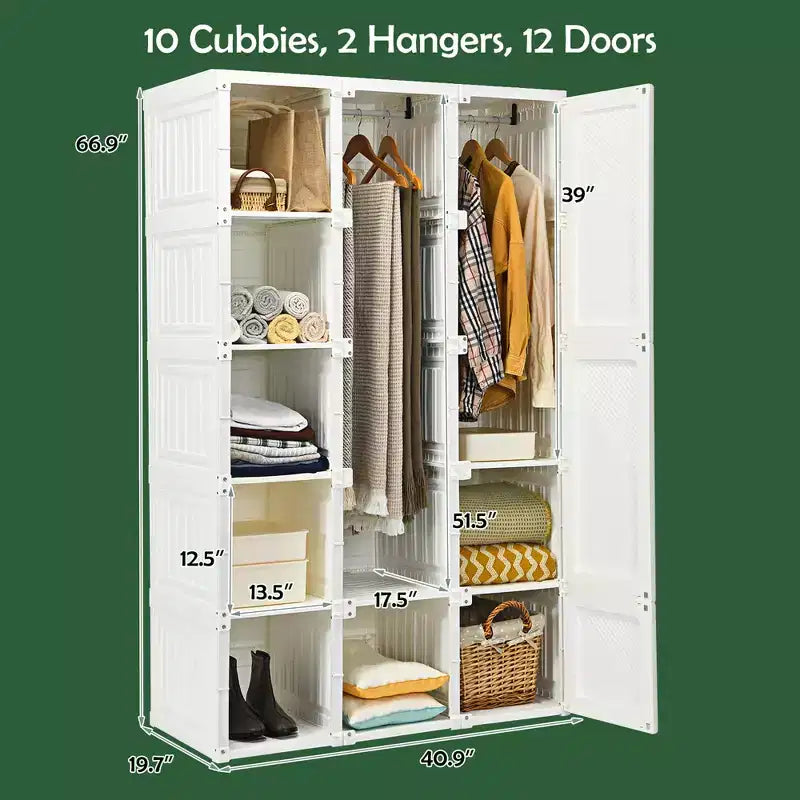 Costway Armoire Portable Moderne Pliable avec 10 Cubes et Tiges de Suspension