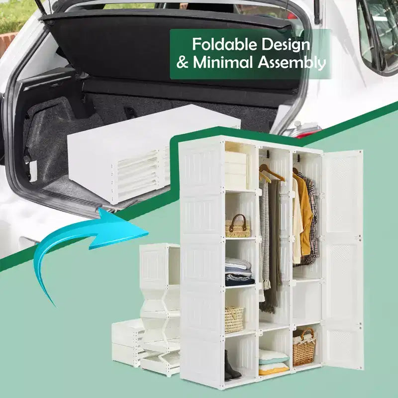 Costway Armoire Portable Moderne Pliable avec 10 Cubes et Tiges de Suspension
