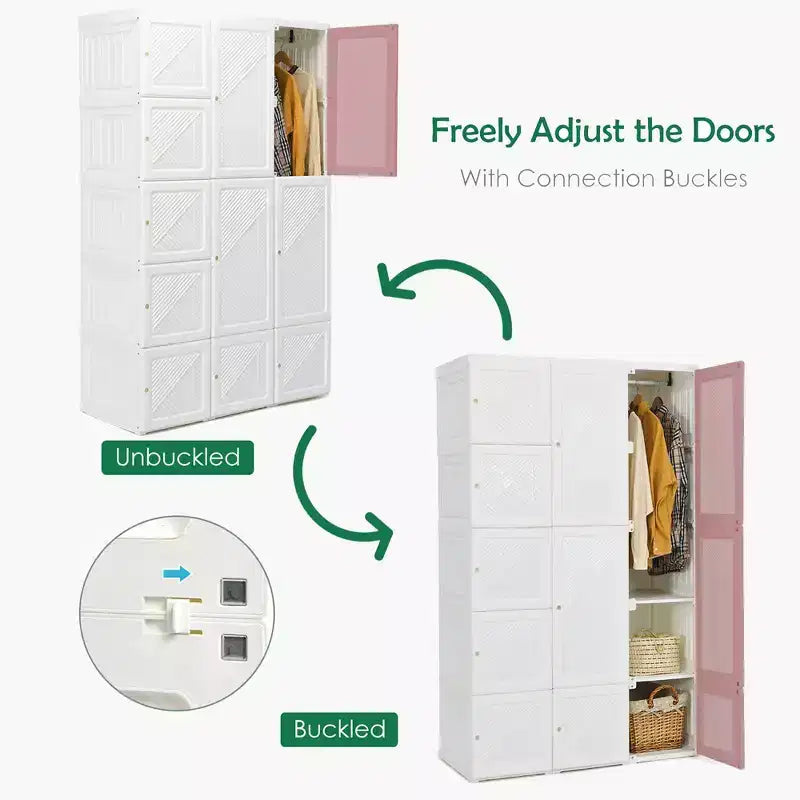 Costway Armoire Portable Moderne Pliable avec 10 Cubes et Tiges de Suspension