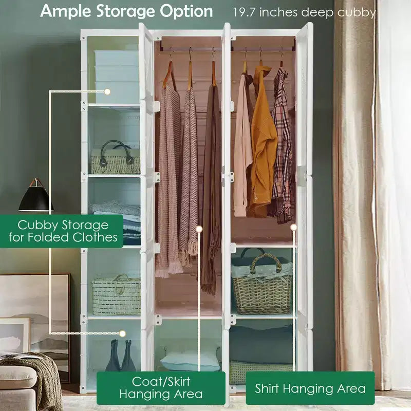 Costway Armoire Portable Moderne Pliable avec 10 Cubes et Tiges de Suspension