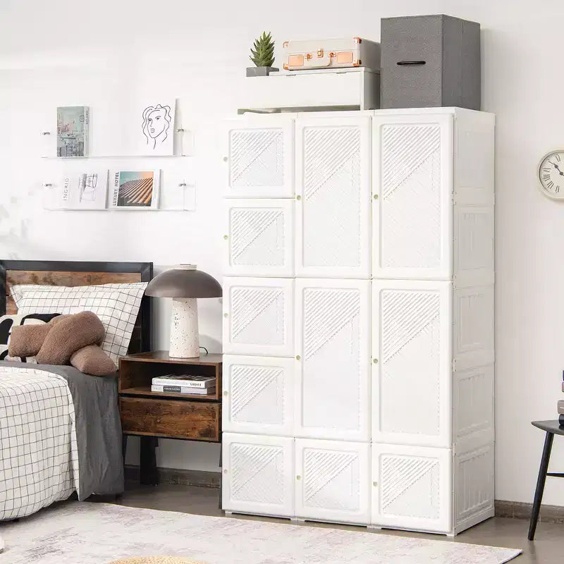 Costway Armoire Portable Moderne Pliable avec 10 Cubes et Tiges de Suspension
