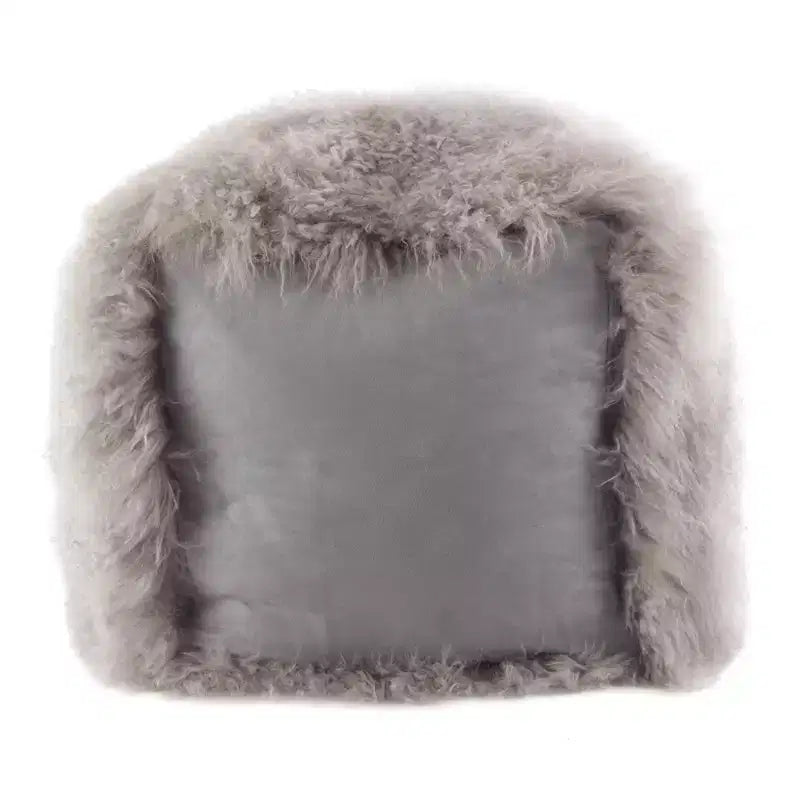 Saro Lifestyle Pouf carré ottoman en vraie fourrure d'agneau 100 % laine mongol