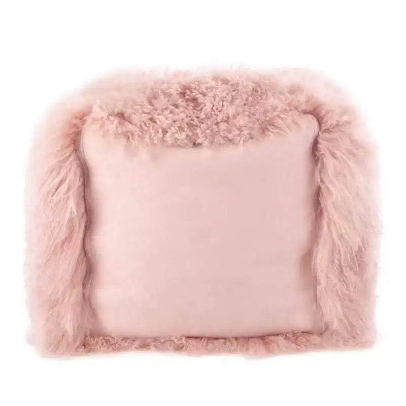 Saro Lifestyle Pouf carré ottoman en vraie fourrure d'agneau 100 % laine mongol