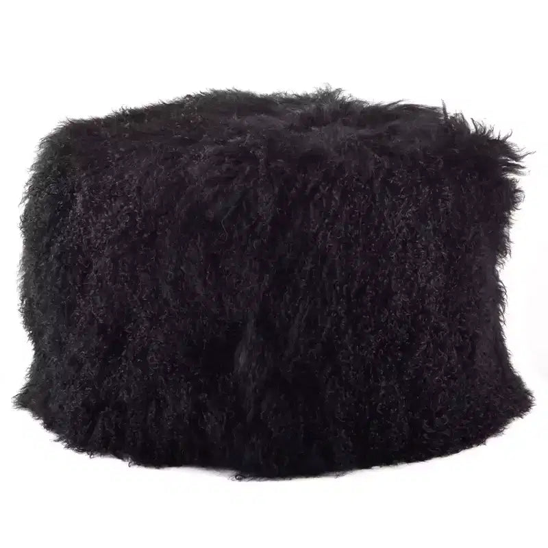 Saro Lifestyle Real Mongolian 100% Wool Lamb Fur Pouf Ottoman Square