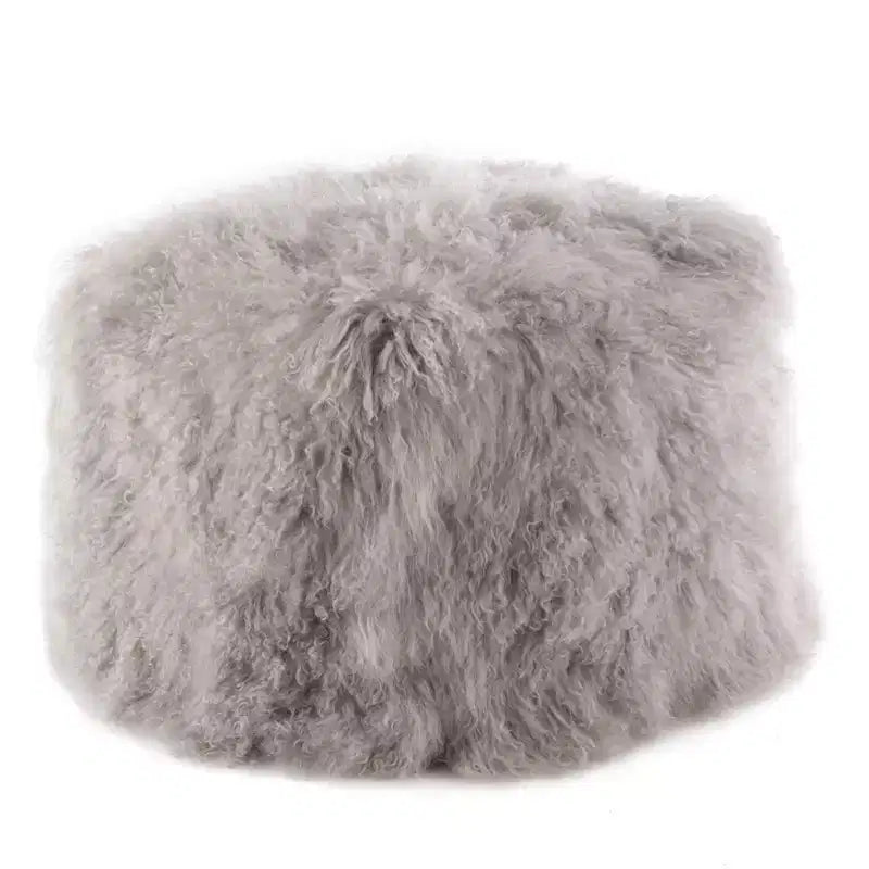 Saro Lifestyle Pouf carré ottoman en vraie fourrure d'agneau 100 % laine mongol