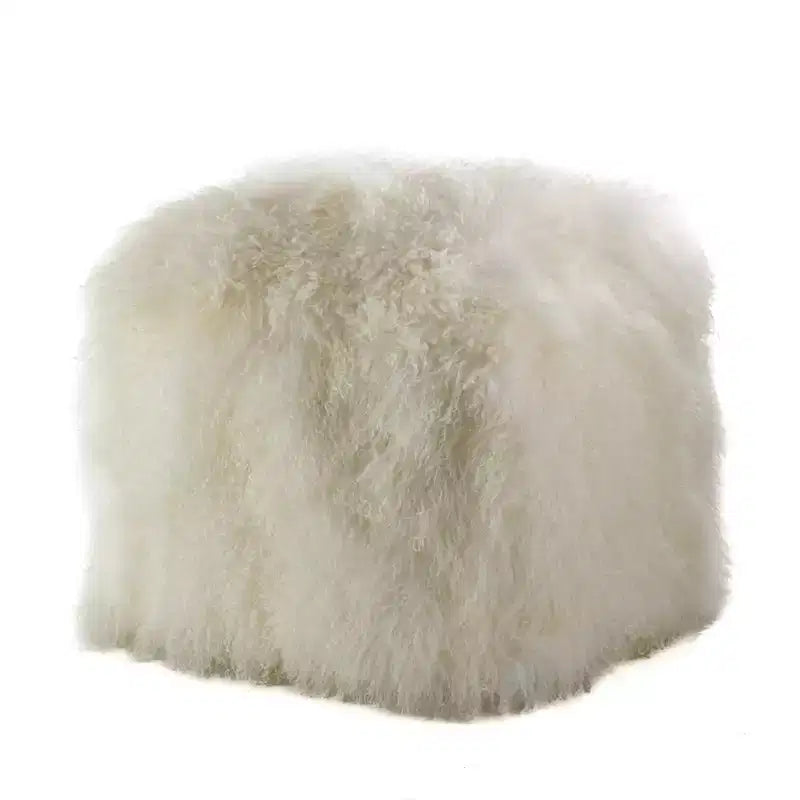Saro Lifestyle Pouf carré ottoman en vraie fourrure d'agneau 100 % laine mongol