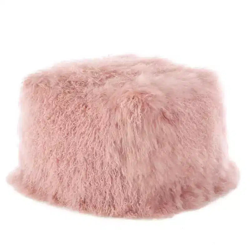 Saro Lifestyle Pouf carré ottoman en vraie fourrure d'agneau 100 % laine mongol
