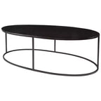 Table basse ovale industrielle moderne Uttermost en fer noir vieilli et aluminium, 122 x 61 cm, plateau antique plaqué, pour salon et chambre