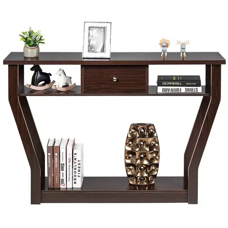 Costway Table d'appoint canapé moderne avec tiroir Entrée Couloir Hall Gris Marron