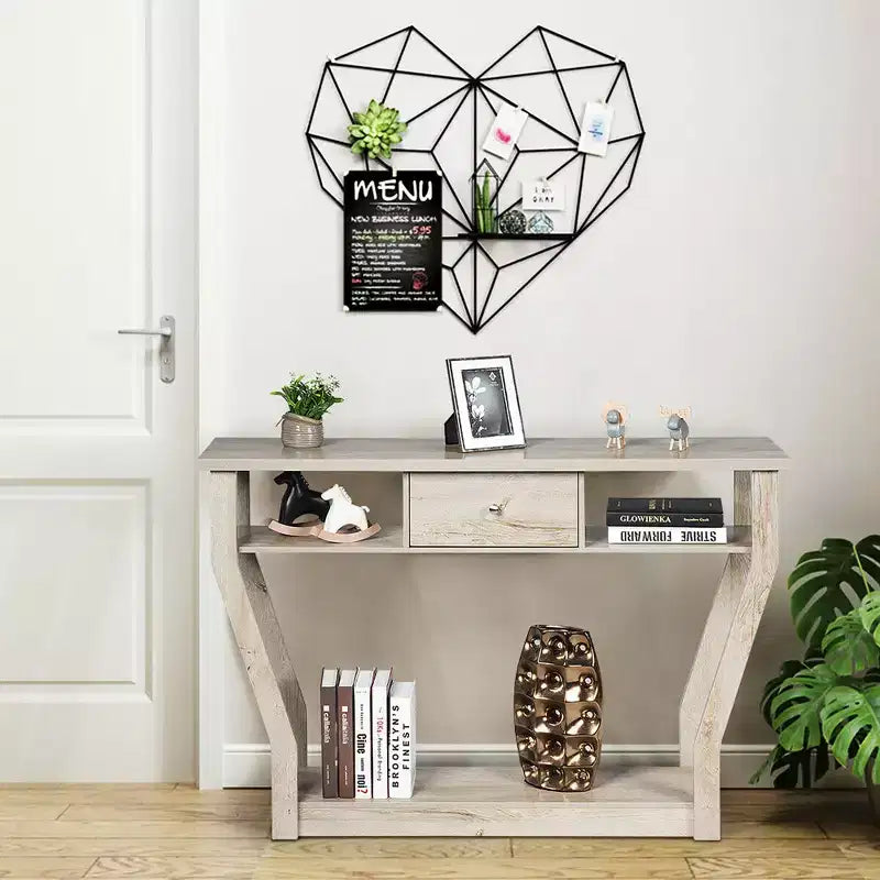 Costway Table d'appoint canapé moderne avec tiroir Entrée Couloir Hall Gris Marron