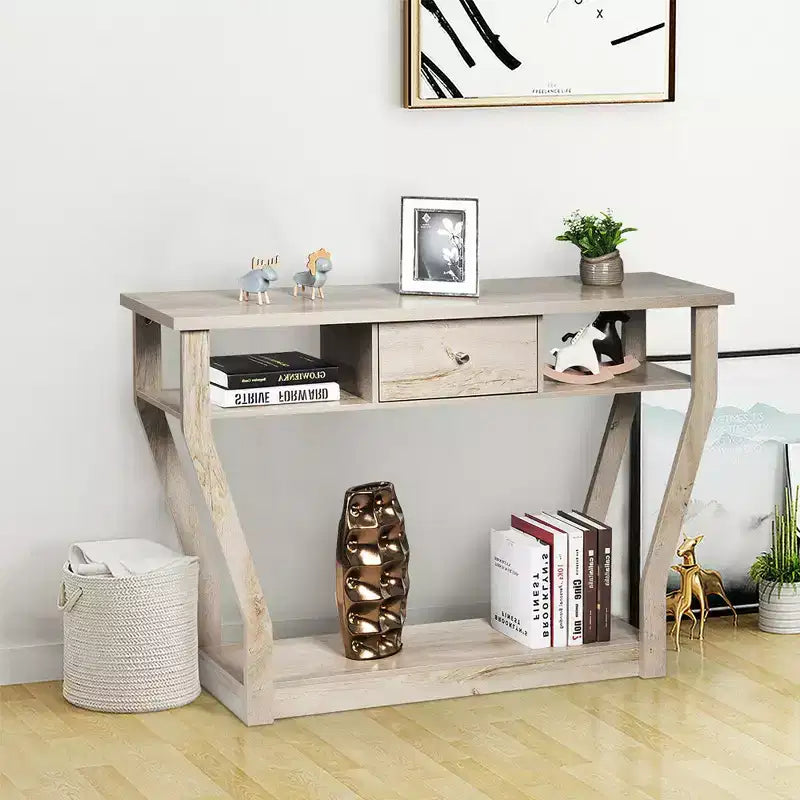 Costway Table d'appoint canapé moderne avec tiroir Entrée Couloir Hall Gris Marron