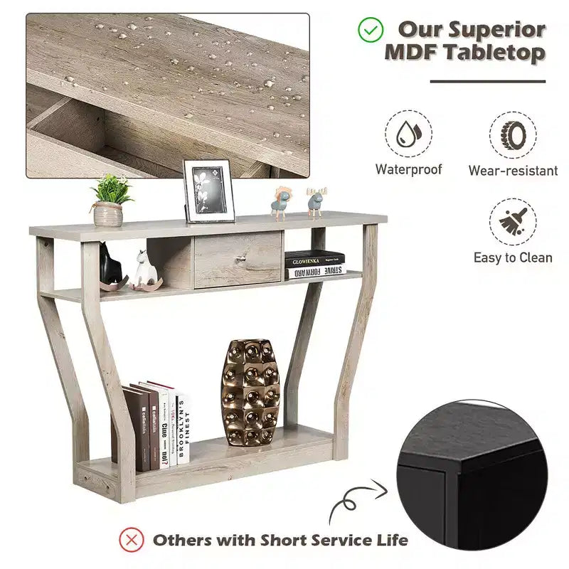 Costway Table d'appoint canapé moderne avec tiroir Entrée Couloir Hall Gris Marron