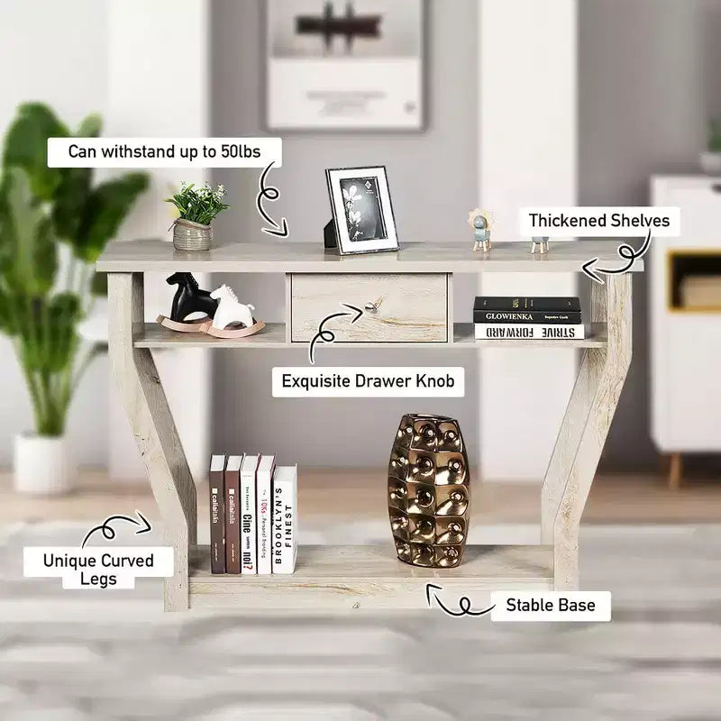 Costway Table d'appoint canapé moderne avec tiroir Entrée Couloir Hall Gris Marron