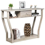 Costway Table d'appoint canapé moderne avec tiroir Entrée Couloir Hall Gris Marron