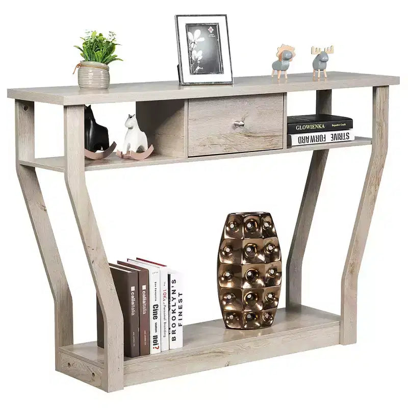 Costway Table d'appoint canapé moderne avec tiroir Entrée Couloir Hall Gris Marron