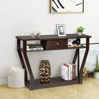 Costway Table d'appoint canapé moderne avec tiroir Entrée Couloir Hall Gris Marron