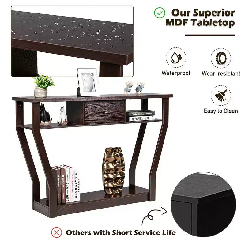 Costway Table d'appoint canapé moderne avec tiroir Entrée Couloir Hall Gris Marron