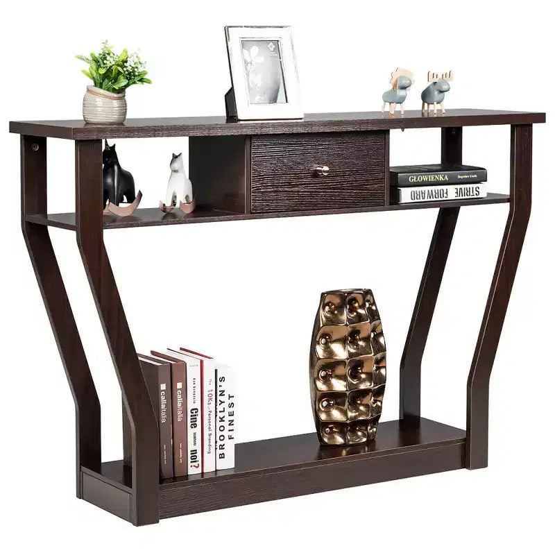 Costway Table d'appoint canapé moderne avec tiroir Entrée Couloir Hall Gris Marron