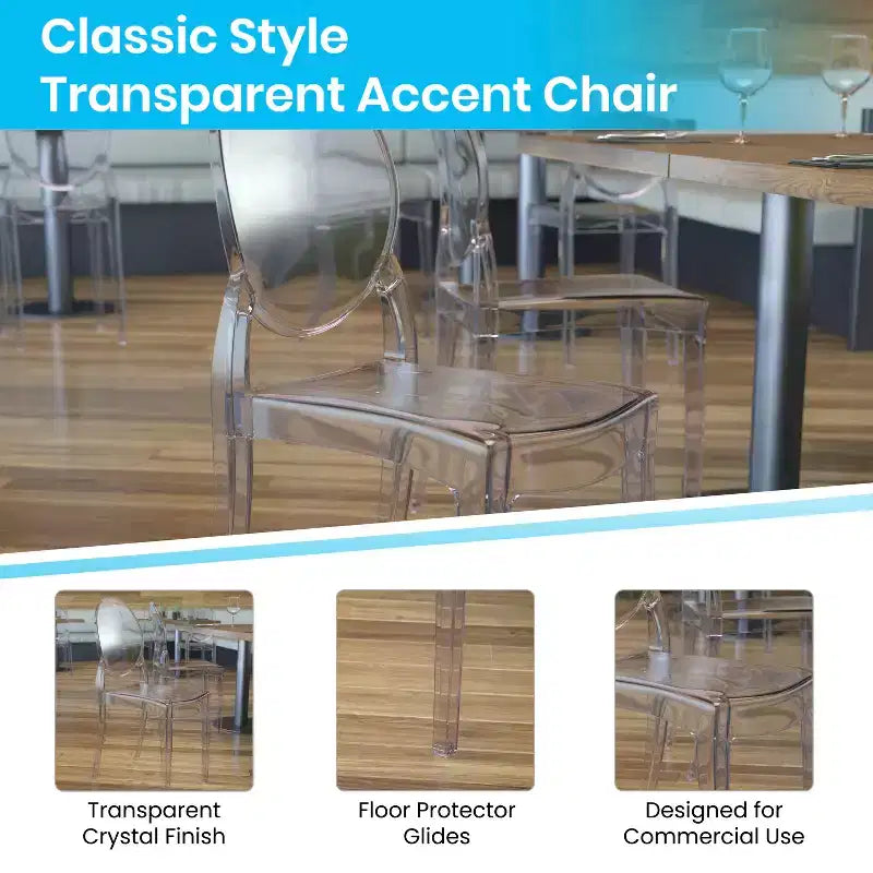 Flash Furniture Lot de 4 chaises Ghost de banquet et d'événement en résine extra large en cristal transparent, capacité de 180 kg, utilisation intérieure/extérieure