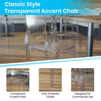 Flash Furniture Lot de 4 chaises Ghost de banquet et d'événement en résine extra large en cristal transparent, capacité de 180 kg, utilisation intérieure/extérieure
