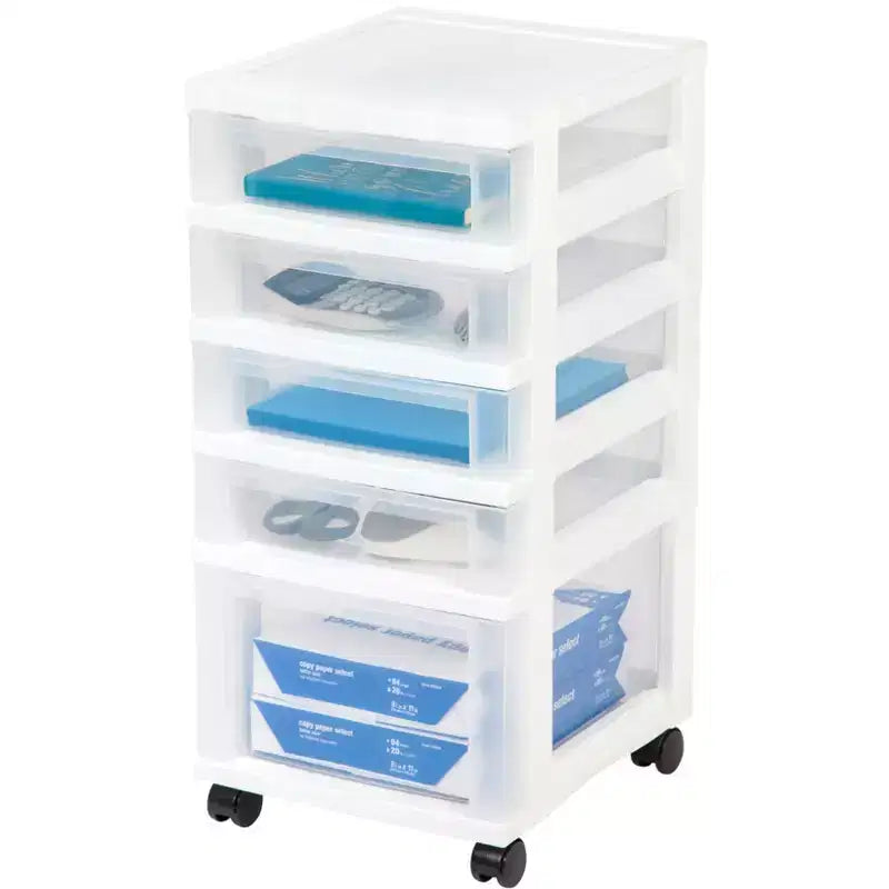 IRIS USA Chariot de rangement à 5 tiroirs avec plateau organisateur, blanc