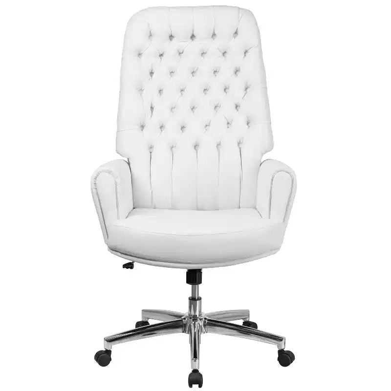 Chaise de bureau pivotante à dossier haut capitonné en similicuir Merrick Lane avec accoudoirs passepoilés