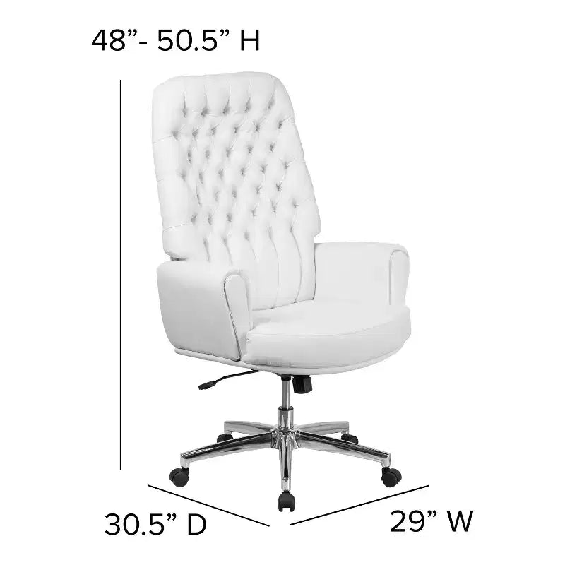 Chaise de bureau pivotante à dossier haut capitonné en similicuir Merrick Lane avec accoudoirs passepoilés