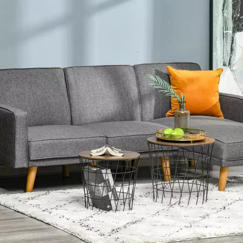 HOMCOM Ensemble de 2 Tables d'Appoint, Tables Gigognes avec Rangement, Tables d'Appoint Rondes avec Plateau Amovible pour Salon, Chambre
