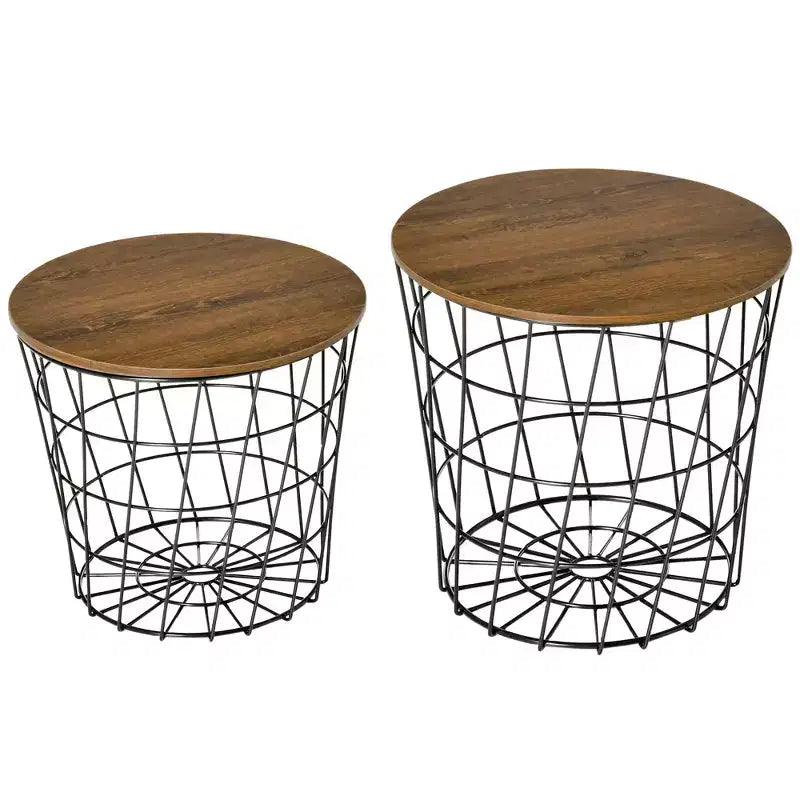 HOMCOM Ensemble de 2 Tables d'Appoint, Tables Gigognes avec Rangement, Tables d'Appoint Rondes avec Plateau Amovible pour Salon, Chambre