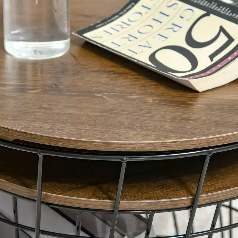 HOMCOM Ensemble de 2 Tables d'Appoint, Tables Gigognes avec Rangement, Tables d'Appoint Rondes avec Plateau Amovible pour Salon, Chambre