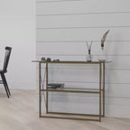 Merrick Lane Console Moderne Table Basse en Verre Clair avec Cadre Croisé Doré et 2 Étagères en Verre Trempé