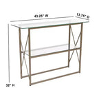 Merrick Lane Console Moderne Table Basse en Verre Clair avec Cadre Croisé Doré et 2 Étagères en Verre Trempé