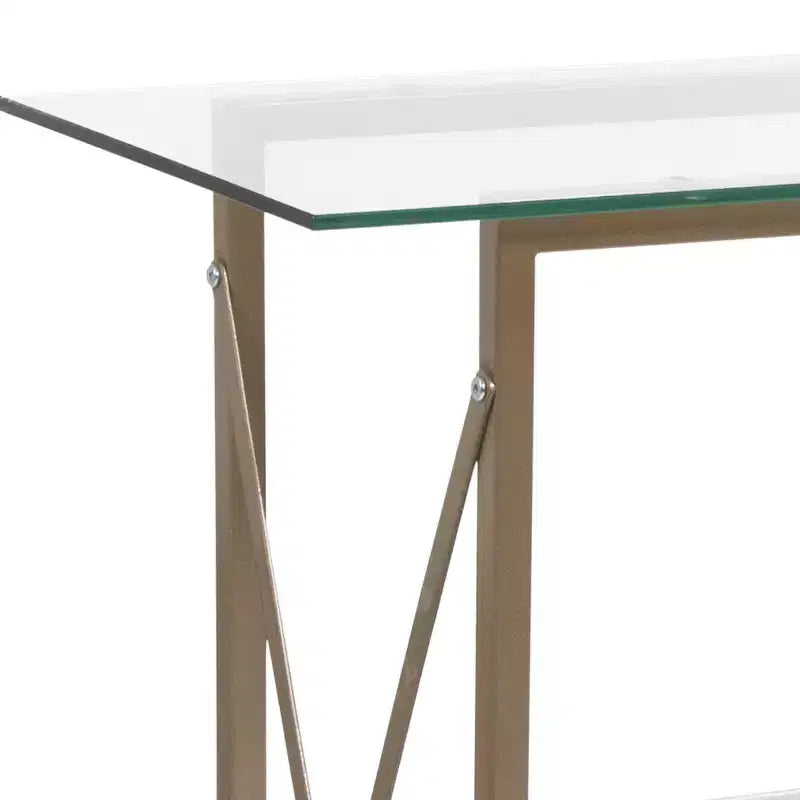 Merrick Lane Console Moderne Table Basse en Verre Clair avec Cadre Croisé Doré et 2 Étagères en Verre Trempé