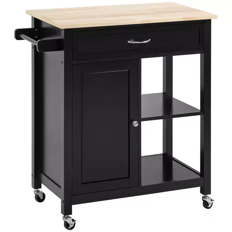 HOMCOM Rolling Kitchen Cart with Wood Top, Kitchen Island with Storage Drawer on Wheels for Dining Room