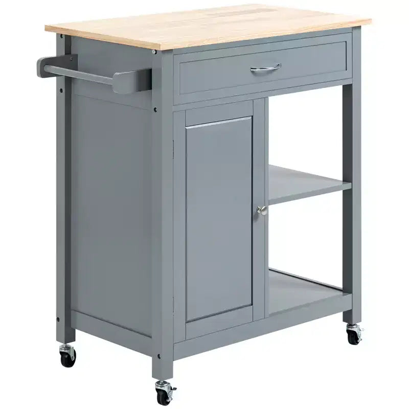 HOMCOM Desserte de cuisine roulante avec plateau en bois, îlot de cuisine avec tiroir de rangement sur roulettes pour salle à manger